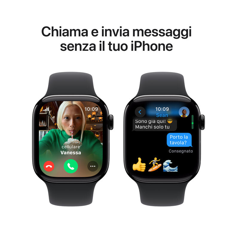 Apple Watch Series 10 Serie 10 GPS + Cellular 42mm Cassa in Alluminio color Jet Black con Nero Sport Band - M/L