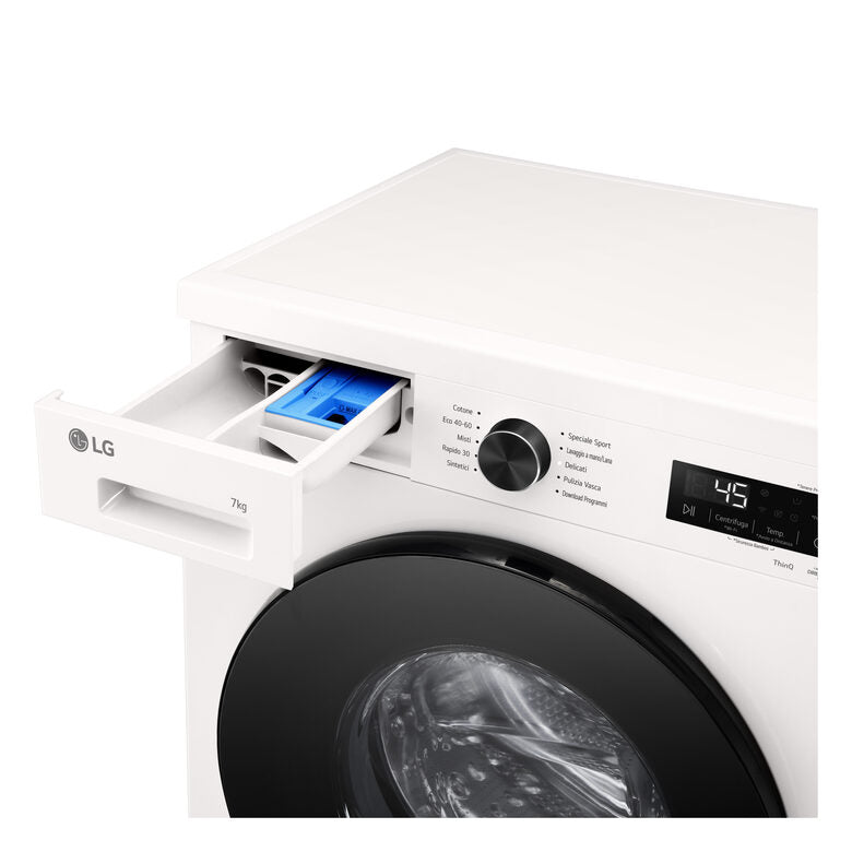 LG F2NX10S7NWB Lavatrice A Libera Installazione 7 Kg, 1200 Giri, Motore Direct Drive Inverter, Filtro Ispezionabile, Classe A, Bianco