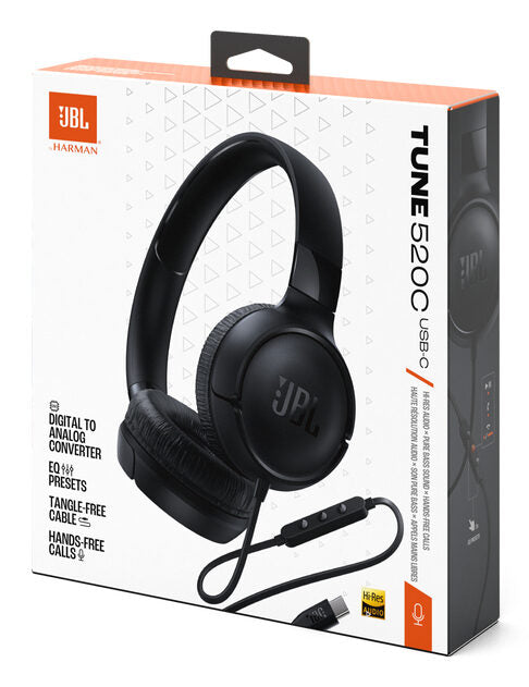 JBL Tune 520C USB-C Cuffie Cablato A Padiglione Musica e Chiamate USB tipo-C Nero