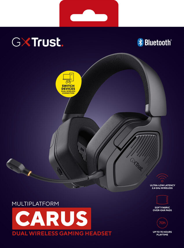 Trust GXT 493 Carus Auricolare Con cavo e senza cavo A Padiglione, Casco Gaming USB Type-C / USB Type-A Bluetooth Nero