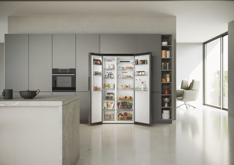 Haier SBS 90 Serie 5 HSR5918DNMP Frigorifero Side By Side Libera Installazione 528 L D Platino, Acciaio inossidabile