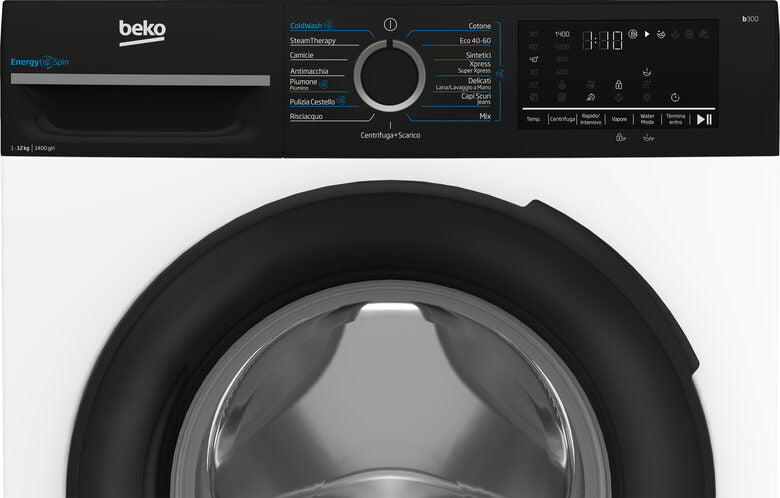 Beko BMGWT41241B B300 Lavatrice A Libera Installazione 12 Kg, 1400 Giri, Energyspin, Classe A, Nero Bianco