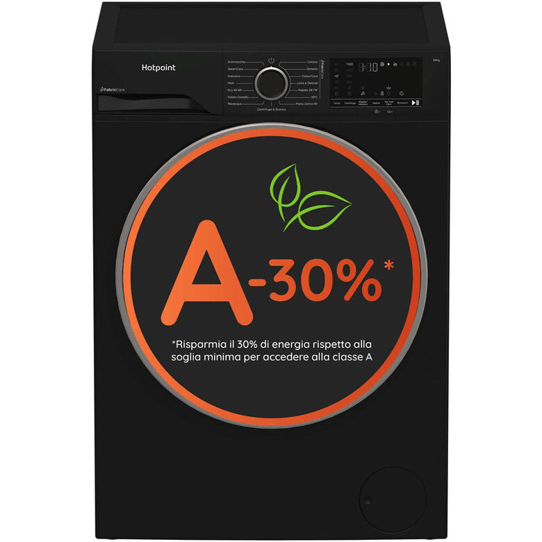 Hotpoint Ariston HB 103B CARE IT Lavatrice A Libera Installazione 10 Kg, 1400 Giri, Display Digitale XL, Vapore, Classe A -30%, Nero