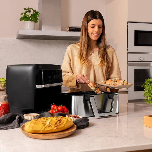 Cecotec Cecofry Dual 9000 Singolo 9 L Indipendente 2850 W Friggitrice ad aria calda Nero, Acciaio inossidabile