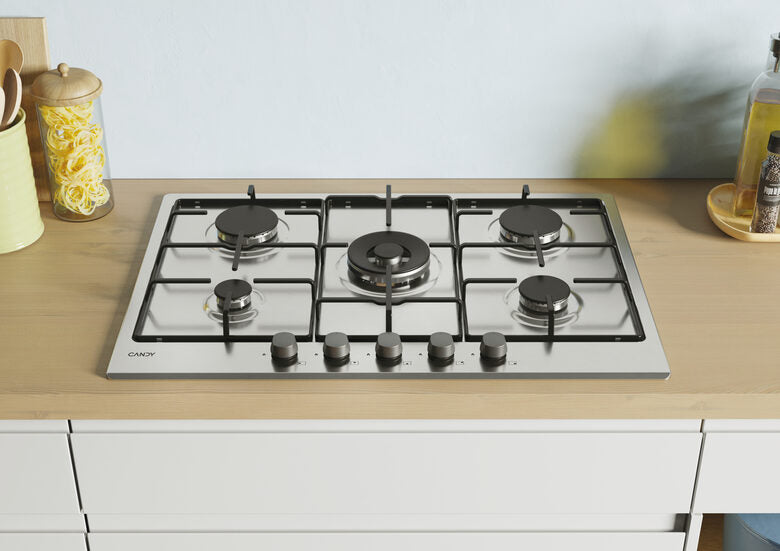Candy CHW74WX Piano Cottura da Incasso a Gas 75 cm 5 Fuochi Acciaio Inox TIMELESS