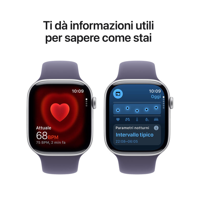 Apple Watch Series 11 GPS 46mm Cassa Alluminio Argento con Sport Band Viola Nebbia - M/L