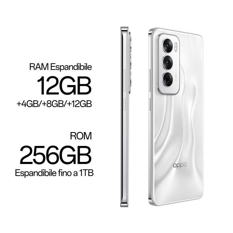 OPPO Reno12 5G AI Smartphone, Tripla fotocamera 50+8+2MP, Selfie 32MP, Display 6.7” 120HZ AMOLED FHD+, 5000mAh, RAM 12GB(Esp4GB/8GB/12GB)+ROM 256GB, [Versione Italia], Astro Silver
