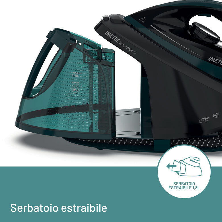 Imetec Smartvapor Ferro da Stiro Generatore di Vapore, Vapore 2 volte più potente, Fino a 6,0 Bar Pump, 2400 W, Colpo di vapore da 350 g, Piastra Fluid Ceramic PRO, Carica continua con serba