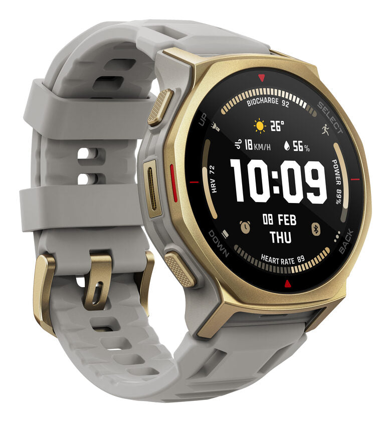 Amazfit T-rex 3 Pro 3,35 cm (1.32") AMOLED 44 mm Digitale 466 x 466 Pixel Touch screen Grigio Oro Wi-Fi GPS (satellitare)