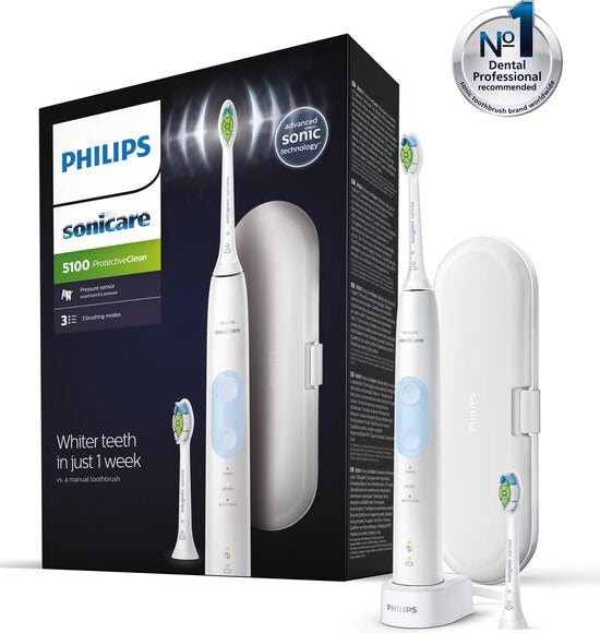 Philips Sonicare ProtectiveClean 5100 Spazzolino Elettrico Sonico Bianco, con custodia da viaggio HX6859/29