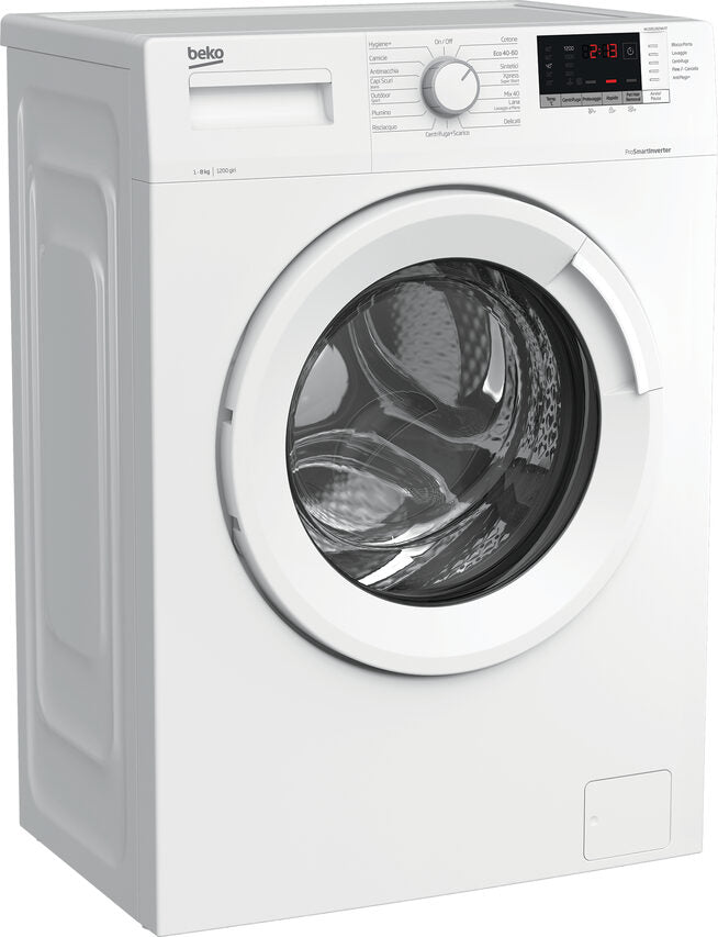 Beko WUX81282WI/IT Lavatrice A Libera Installazione 8 Kg, 1200 Giri, AquaWave®, AntiCrease®, Classe A, Bianco