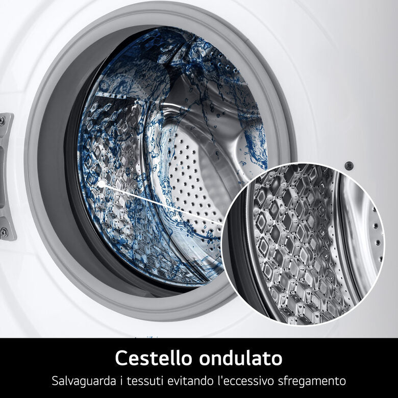 LG F4NA10S8NWK Lavatrice slim 8kg, Classe A, 1400 giri, Programma igiene con vapore, Top rimovibile, White