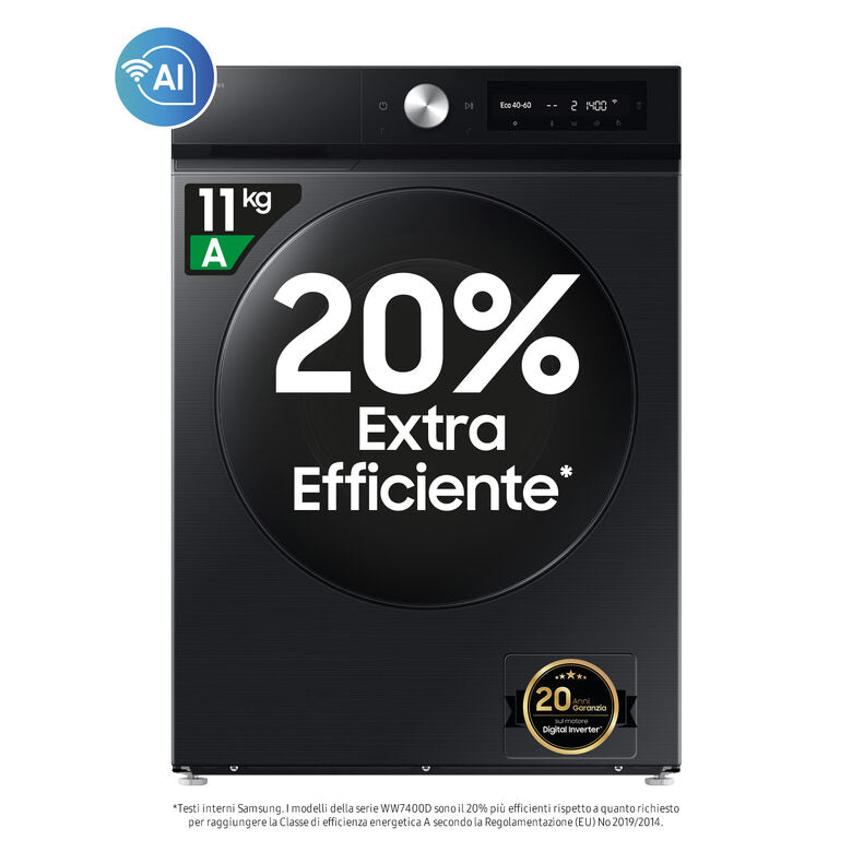 Samsung WW11DB7B94GBU3 Lavatrice A Libera Installazione 11 Kg, 1400 Giri, AI Control, AI Ecobubble™, AI Energy Mode, AI Wash, Classe A, Nero