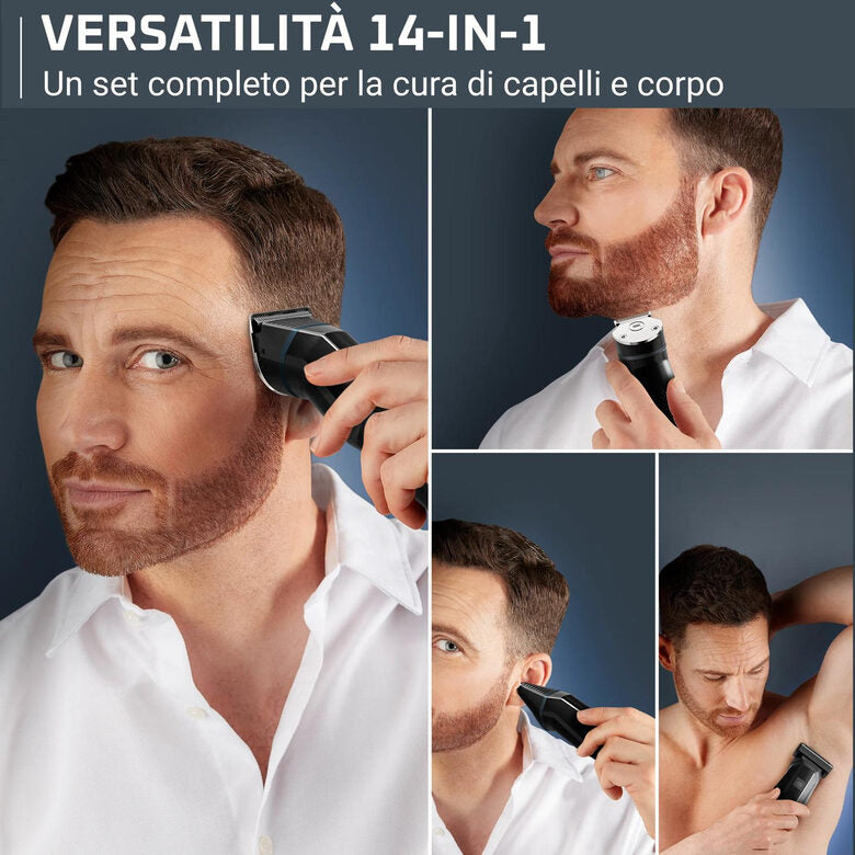 Rowenta X Series 700 Regolabarba Multifunzione 14-in-1 da Uomo, Lame Autoaffilanti in Acciaio Inox ad Alto Tenore di Carbonio, TN9650
