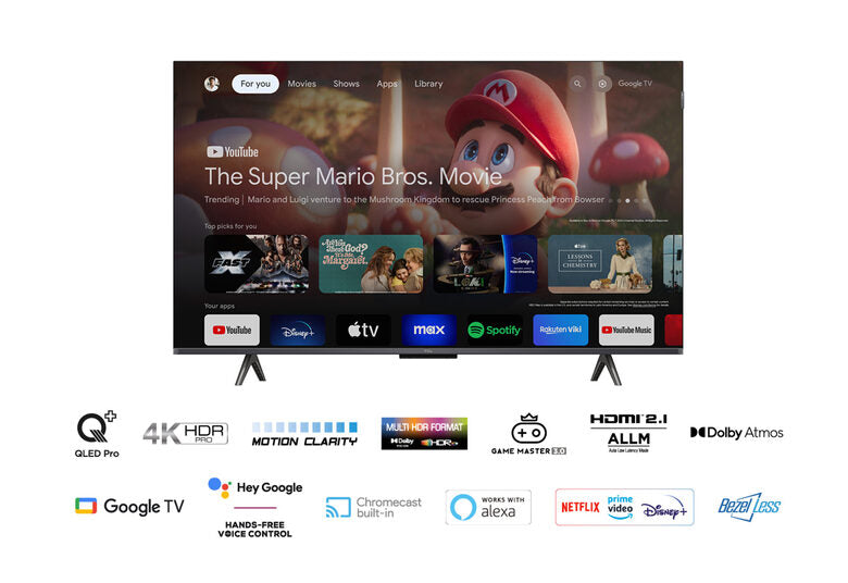 TCL 43C655 Televisione Smart TV 43 Pollici Qled 4K Serie C6 Dolby Vision Atmos Google TV