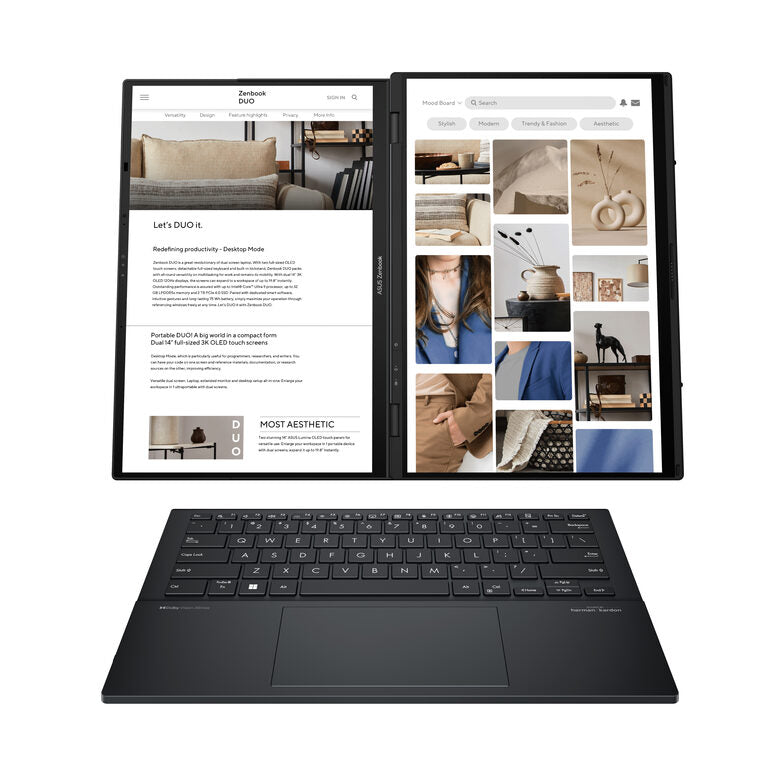 ASUS Zenbook Duo OLED UX8406MA-PZ286W Intel Core Ultra 7 155H Computer portatile 35,6 cm (14") Touch screen 3K 16 GB LPDDR5x-SDRAM 1 TB SSD Wi-Fi 6E (802.11ax) Windows 11 Home Grigio
