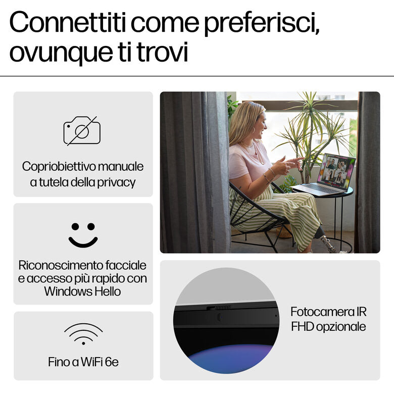 HP Pavilion 16-af0012nl Intel Core Ultra 5 125U Computer portatile 40,6 cm (16") 2K 16 GB LPDDR5-SDRAM 512 GB SSD Wi-Fi 6 (802.11ax) Windows 11 Home AI PC Argento