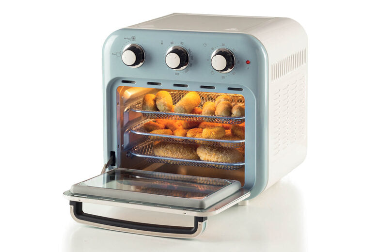 Ariete 4632 Friggitrice ad aria e forno Vintage, 1400W, 2in1, Capacità 16L, Accessori inclusi, Timer 60 minuti, Doppio vetro, Celeste