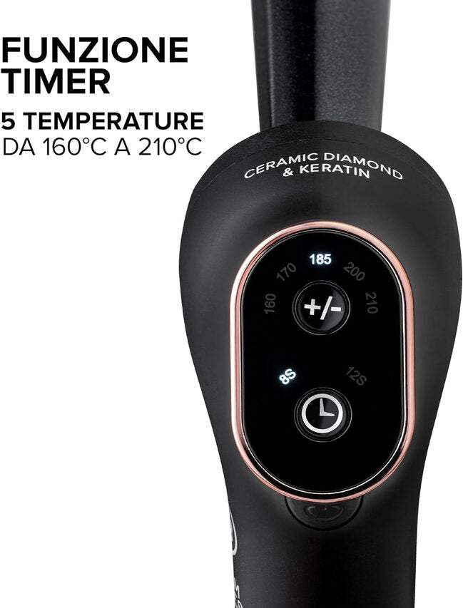 Bellissima Imetec Glam Waves, Ferro Arricciacapelli, Forma Conica, Display, 5 Temperature, Rivestimento Ceramica Diamon e Cheratina, Calore Costante, Puntale Antiscottatura, Riscaldamento Ra