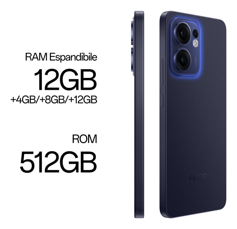 OPPO Reno13 FS 5G AI Smartphone, Tripla fotocamera 50+8+2MP, Selfie 32MP, Display 6.67” 120HZ AMOLED FHD+, 5800mAh, RAM 12GB(Esp4GB/8GB/12GB)+ROM 512GB, [Versione Italia], Luminous Blue