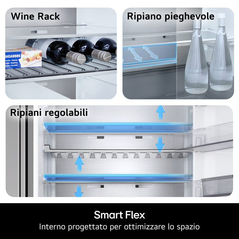 LG GBBS322CPY Frigorifero combinato Fit & Max 60cm, Classe C, 375L, AI Inverter, Prime Silver