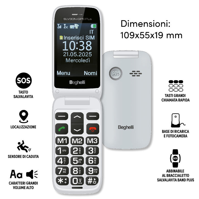 Beghelli 9201N cellulare 7,11 cm (2.8") 100 g Argento Telefono per anziani