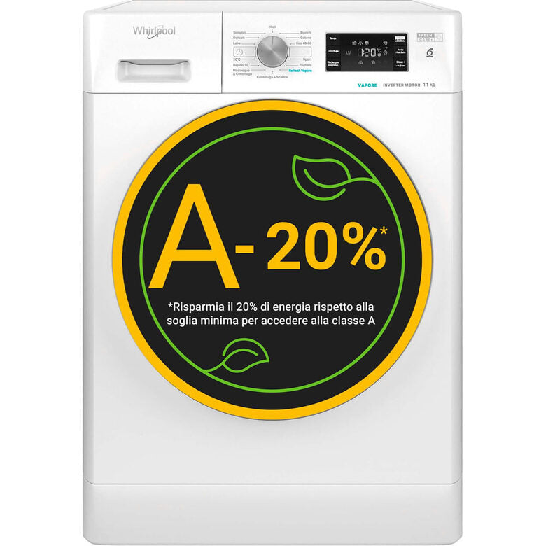 Whirlpool FFB 1148 BSV IT Lavatrice A Libera Installazione 11 Kg, 1400 Giri, Tecnologia 6° Senso, Classe A, Bianco