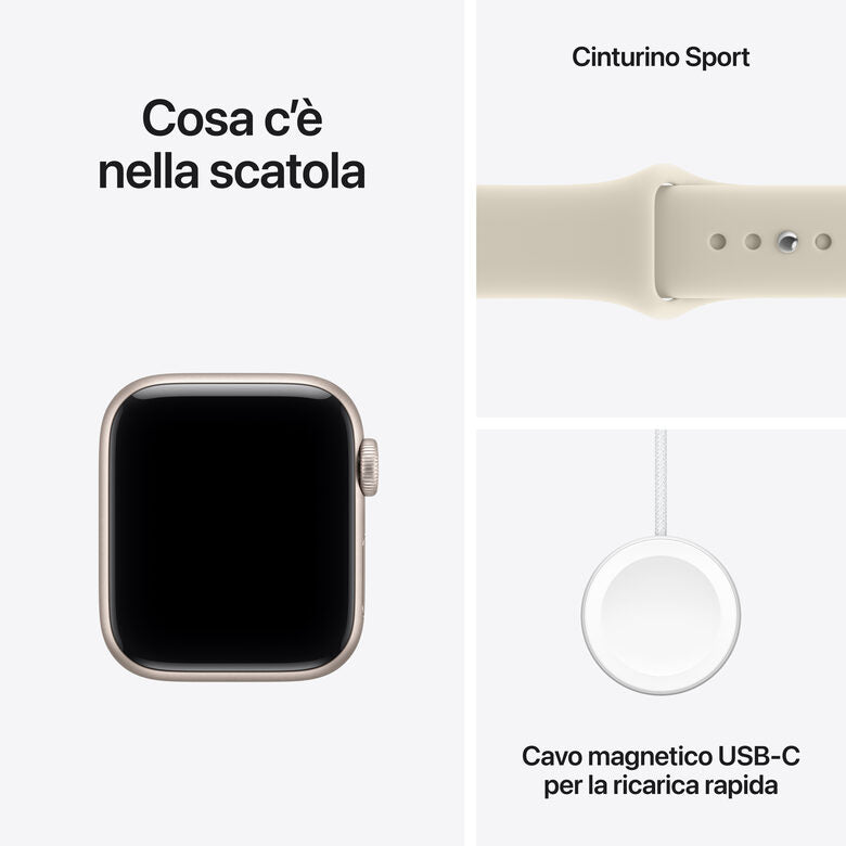 Apple Watch SE (3nd generation) SE 3 GPS, Cassa 40 mm in alluminio galassia con Cinturino Sport sabbia - S/M