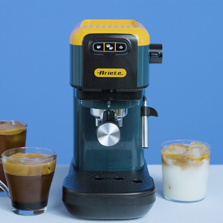 Ariete 1399 Mango Yellow Macchina da caffè espresso, Per polvere e cialde ESE, 1300 W, Capacità 1,1L, 15 bar di pressione, Filtro 1, 2 tazze e cialda ESE, Cappuccino, Giallo