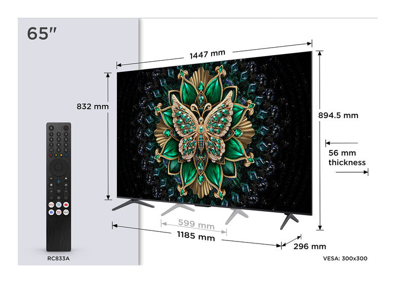 TCL Serie C69K Smart TV QD-MiniLED 4K 65" 65C69K, 144Hz, audio Onkyo 2.1, Dolby Vision IQ & Atmos, Google TV