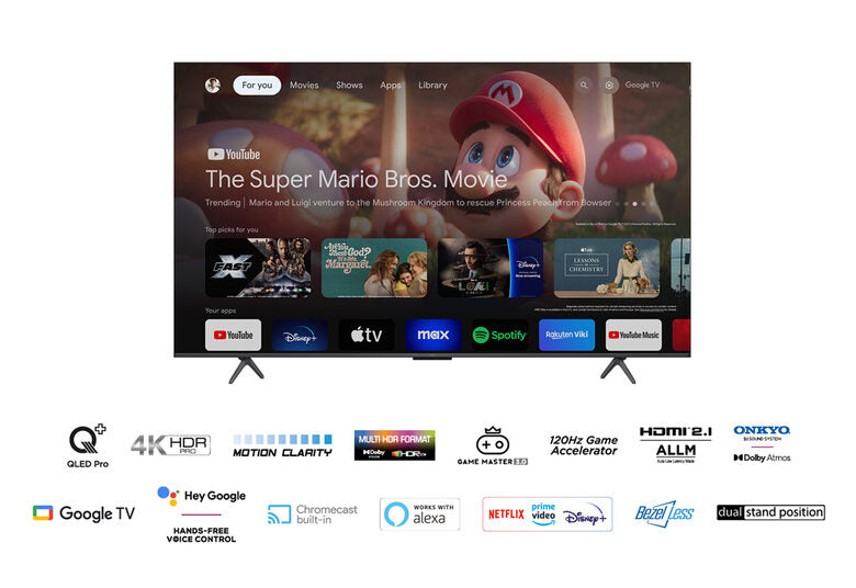 TCL 65C655 Televisione Smart TV 65 Pollici Qled 4K Serie C6 Dolby Vision Atmos Google TV Audio Onkyo