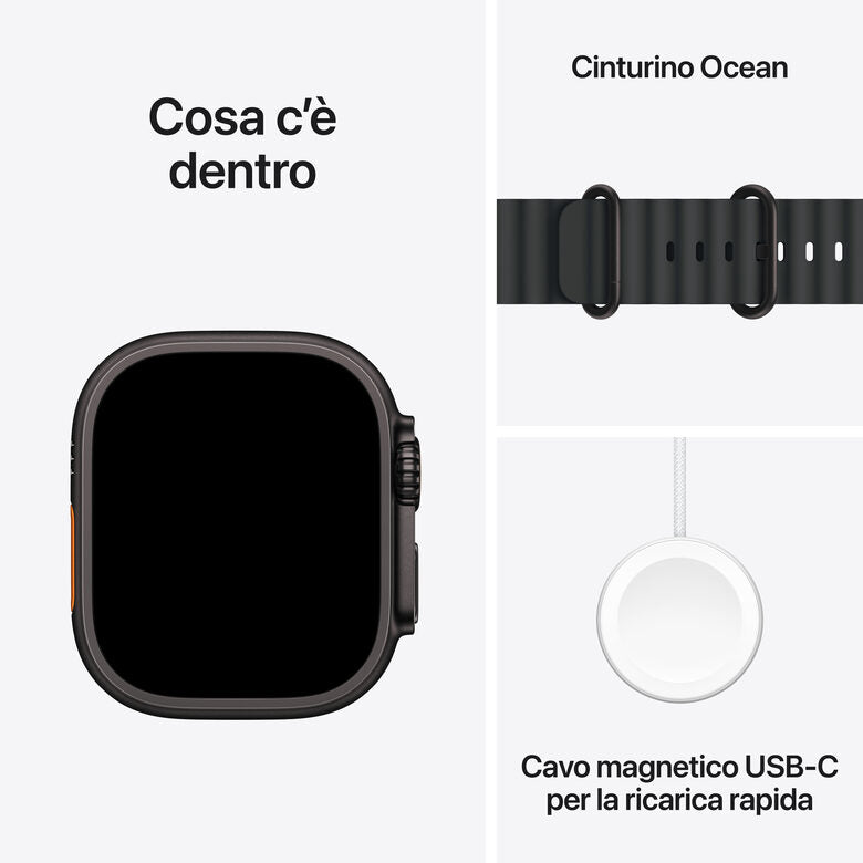 Apple Watch Ultra 3 GPS + Cellular 49mm Smartwatch Cassa Titanio Nero con Band Ocean Nero