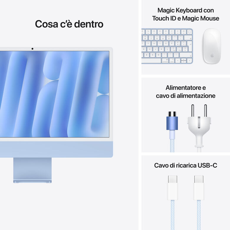 Apple iMac 24"Retina Display 4,5K, Chip M4 con CPU 10‑core, GPU 10‑core, 24GB, 512GB SSD, Blu