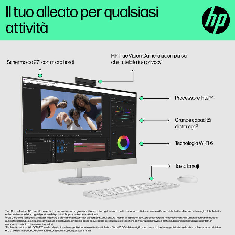 HP 27-cr0061nl Intel® Core™ i5 i5-1335U 68,6 cm (27") 1920 x 1080 Pixel PC All-in-one 16 GB DDR4-SDRAM 512 GB SSD Windows 11 Home Wi-Fi 6 (802.11ax) Bianco