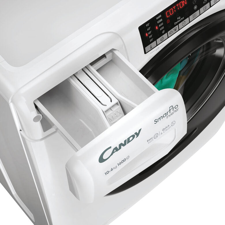 Candy CSOW61066TWMB6-S Lavasciuga A Libera Installazione 10 Kg, 1600 Giri, Smart Pro Inverter, Wi-Fi + Bluetooth, Snap&Wash, Classe D, Bianco