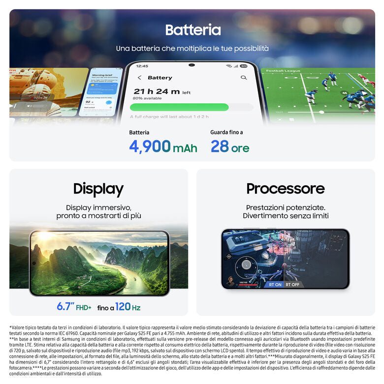 Samsung Galaxy S25 FE, Smartphone AI, Display Dynamic AMOLED 2X 6.7'', Fotocamera 50MP, 8GB RAM, 256GB, Batteria 4.900 mAh, Navy