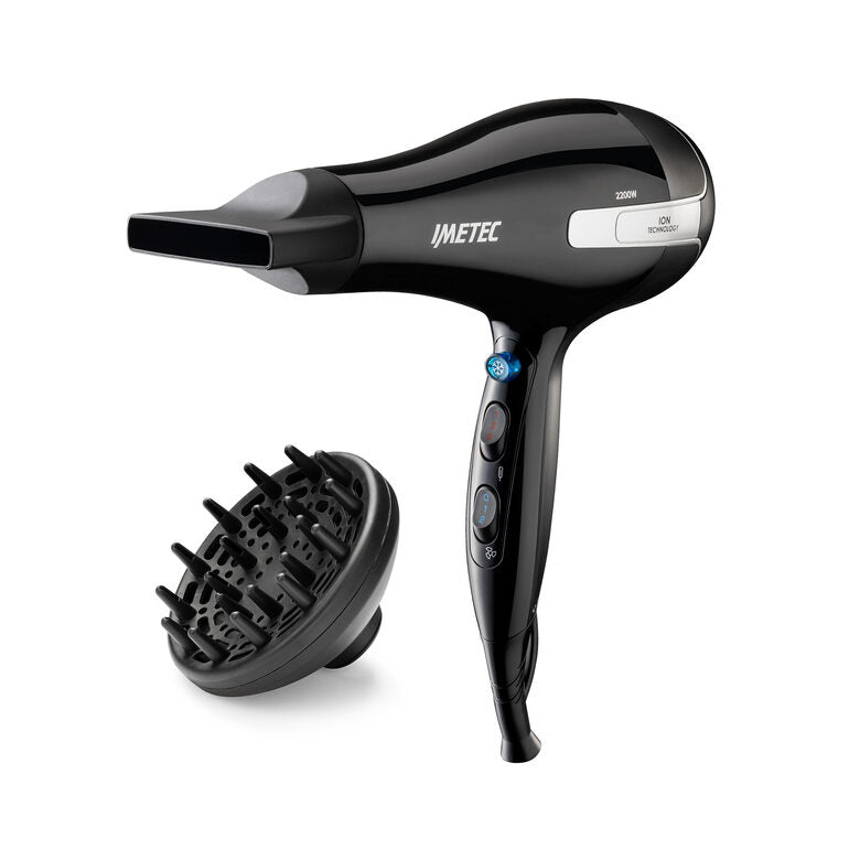 Imetec Asciugacapelli K7 2000, 2200W, Tecnoloiga a ioni, 2 velocità, 3 temperature, Colpo Aria Fredda, Convogliatore Stretto, Diffusore Professionale