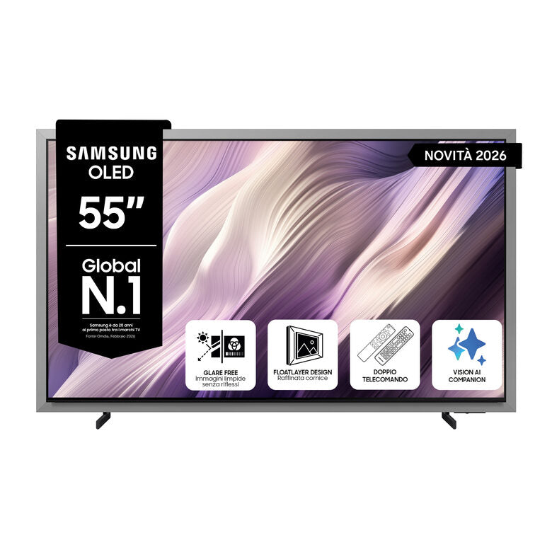Samsung OLED AI TV 55" QE55S99HATXZT 4K, Processore NQ4 AI Gen3, 4K AI Upscaling Pro, Glare Free, OLED HDR Pro, Motion Xcelerator 165Hz, Dolby Atmos & OTS+, FloatLayer Design, Vision AI Smart TV, 2026