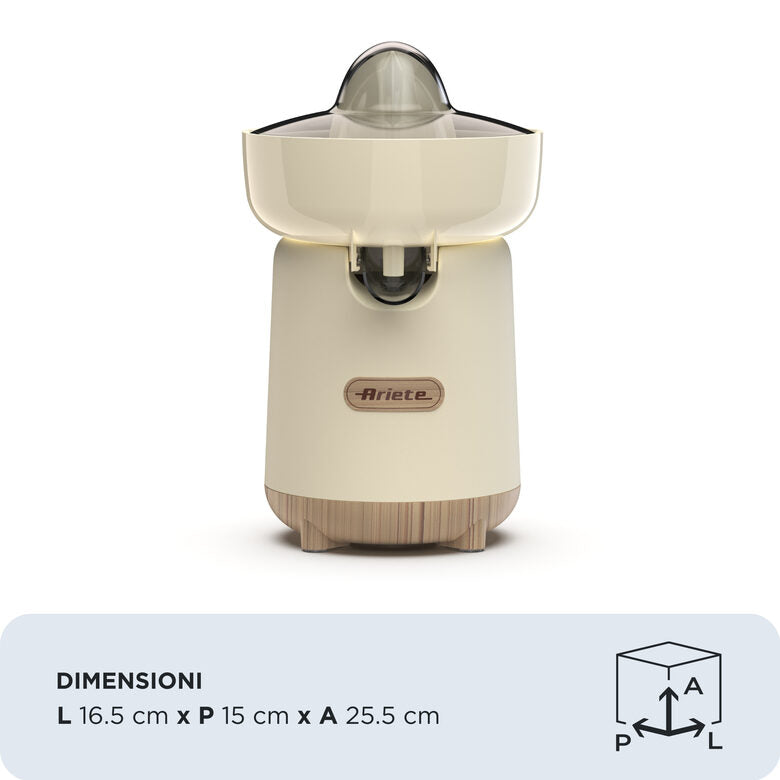 Ariete 417 Spremiagrumi Breakfast Wood, 40W, Effetto Legno, 2 Coni, Beccuccio Antigoccia, Attivazione a Pressione, Beige