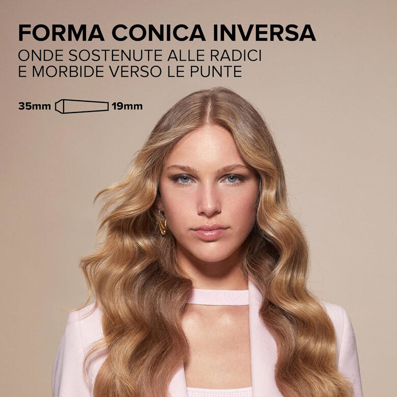 Bellissima Imetec Glam Waves, Ferro Arricciacapelli, Forma Conica, Display, 5 Temperature, Rivestimento Ceramica Diamon e Cheratina, Calore Costante, Puntale Antiscottatura, Riscaldamento Ra