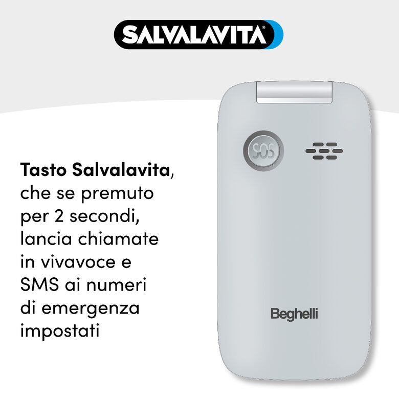 Beghelli 9201N cellulare 7,11 cm (2.8") 100 g Argento Telefono per anziani