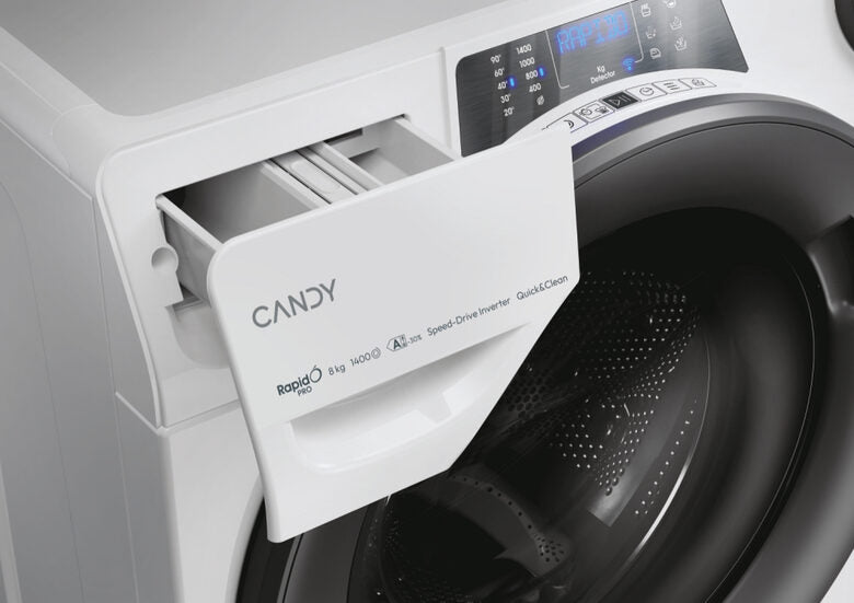 Candy RapidÓ PRO , Lavatrice Carica Frontale 8 KG, 30% più efficente della classe A, 1400 giri, Bianco, Inverter, Vapore, Wi-Fi, RP 486BWMR9/1-S
