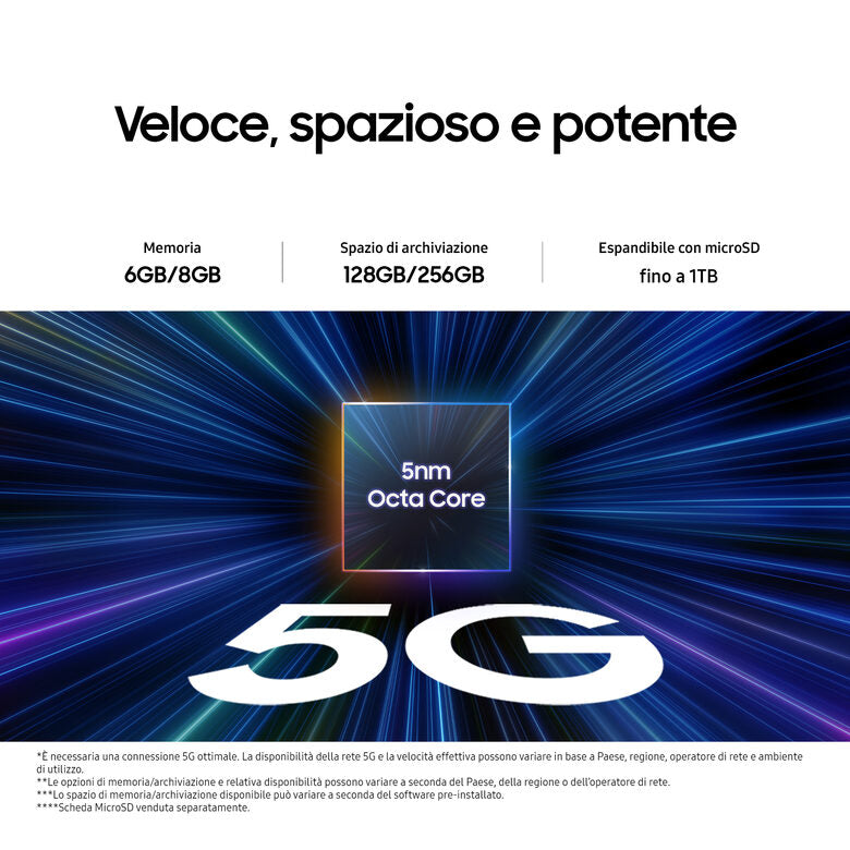 Samsung Galaxy A25 5G Display sAMOLED 6.5" FHD+, Android 14, 6GB RAM, 128GB, Batteria 5.000 mAh, Memoria espandibile fino a 1TB, Blue Black