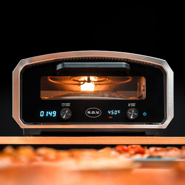R.G.V. Forno Pizza Vulcano 33cm Piatto Girevole 450 Gradi Touchscreen Silver/nero