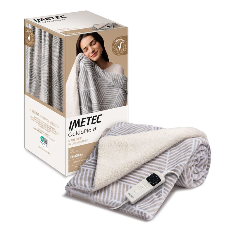 Imetec CaldoPlaid Adapto Plus Velvet&Sherpa 160x120 cm, Plaid riscaldabile, Morbida Coperta elettrica, Tecnologia Adapto Plus, Sistema Sicurezza ElectroBlock, Caldo Subito, 6 Temperature, Bassi Consumi, Lavabile