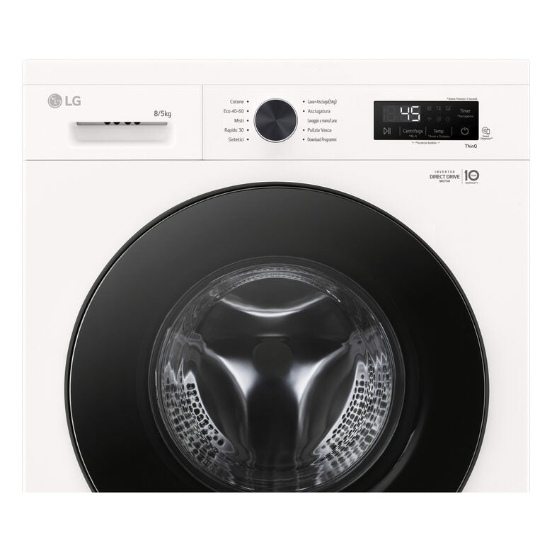 LG W4NX1085NWB Lavasciuga 8/5kg Serie X1, Classe A/E, 6 Motion Direct Drive, Wi-Fi, 1400 giri, Allergy Care, Bianca
