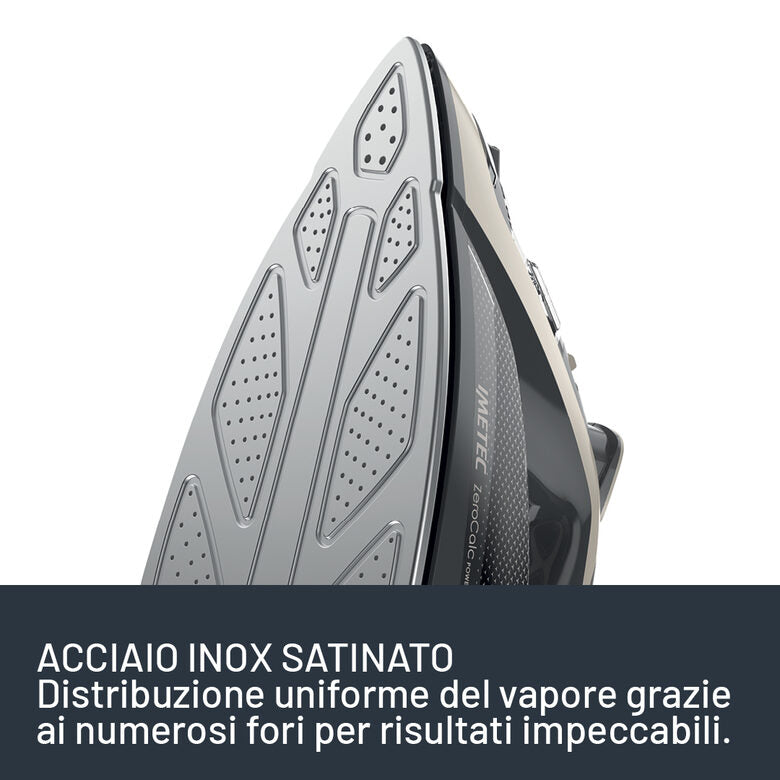 Imetec ZeroCalc Power - Ferro da Stiro da 2600W con Colpo di Vapore 220g,Piastra in Acciaio Satinato, Sistema Anticalcare, Leggero