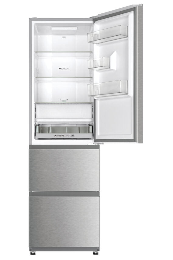 Haier HTR3518ENMX Frigorifero Combinato A Libera Installazione, No Frost, Tecnologia Haier Air Surround, Cassetti Direct Access, Classe E, Acciaio Inox