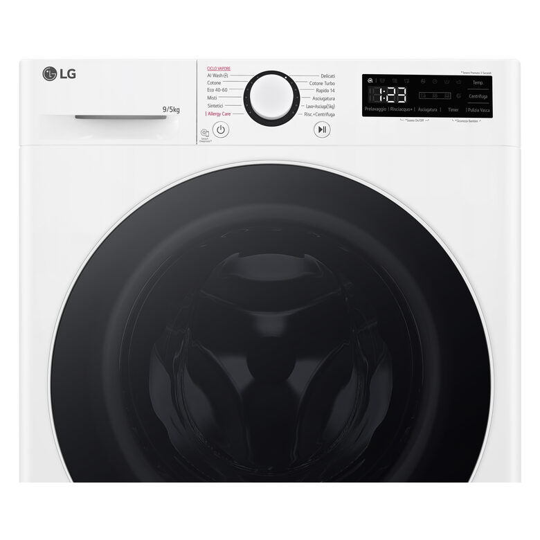 LG D2R5S09TSWW Serie R5 Lavasciuga Slim A Libera Installazione 9/5 Kg, 1200 Giri,  AI Dd, AI Wash, TurboWash 360, Vapore, Allergy Care, Classe E, Bianco