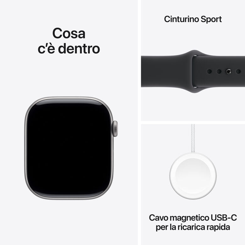 Apple Watch Series 11 GPS 46mm Smartwatch Cassa Alluminio Grigio Siderale con Sport Band Nero - M/L